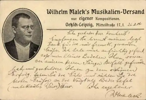 Ak Oetzsch Markkleeberg in Sachsen, Wilhelm Malek's Musikalien-Versand, Mittelstraße 17