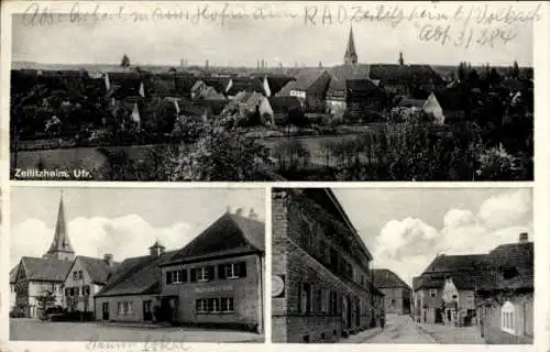 Ak Zeilitzheim Kolitzheim in Unterfranken, Gesamtansicht, Gasthaus, Straßenpartie