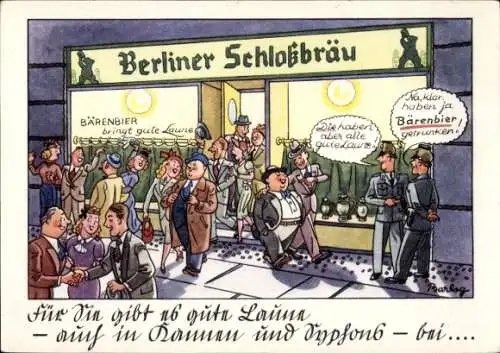 Künstler Ak Barlog, Berlin Schöneberg, Reklame Bärenbräu, Berliner Schloßbräu