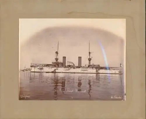 Foto Quingdao Tsingtau Kiautschou China, Deutsches Kriegsschiff, Fürst Bismarck, Panzerkreuzer