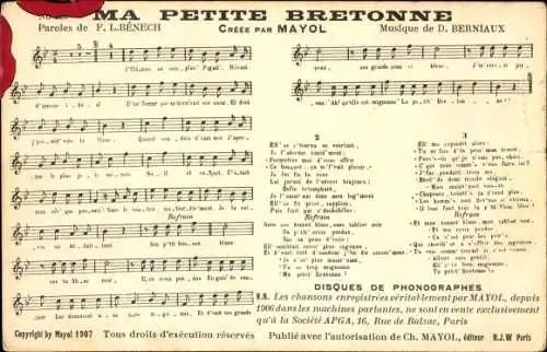 Lied Ak Ma petite Bretonne, F. L. Benech, D. Berniaux