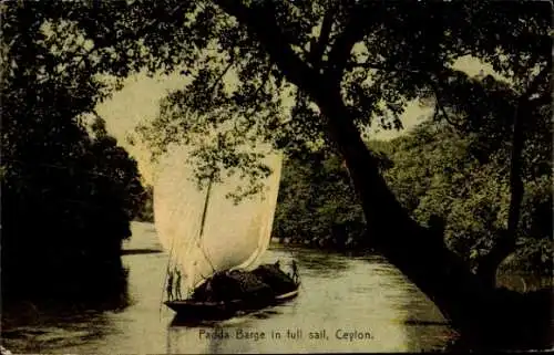 Ak Ceylon Sri Lanka, Padda Barge unter vollen Segeln, Segelboot