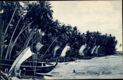 Ak Ceylon Sri Lanka, Einheimische Fischerboote