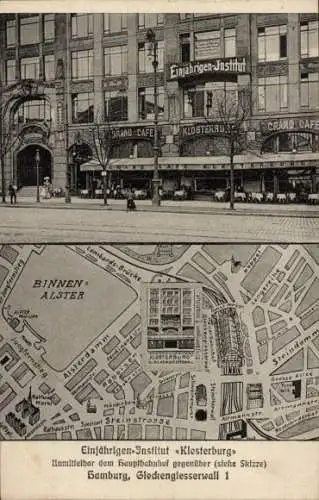 Stadtplan Ak Hamburg Mitte St. Georg, Einjährigen Institut Klosterburg, Glockengießerwall 1