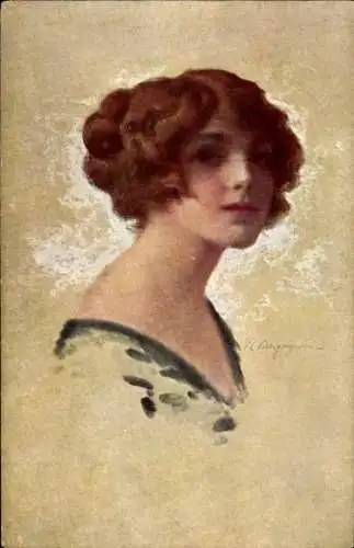 Künstler Ak Borgognoni, R., Junge Frau, Portrait, Braune Haare