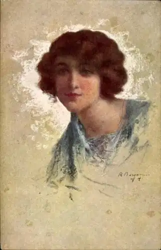 Künstler Ak Borgognoni, R., Junge Frau, Portrait, Braune Haare