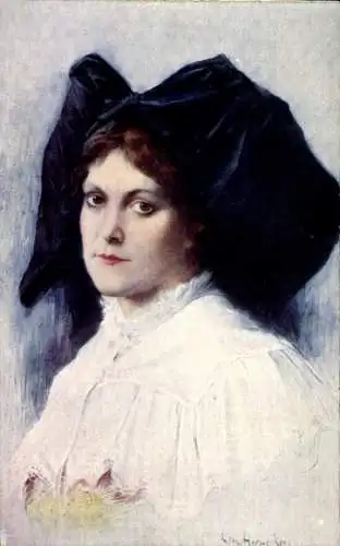 Künstler Ak Hornecker, L.,Portrait einer rothaarigen Frau in Elsässer Tracht, Flügelhaube
