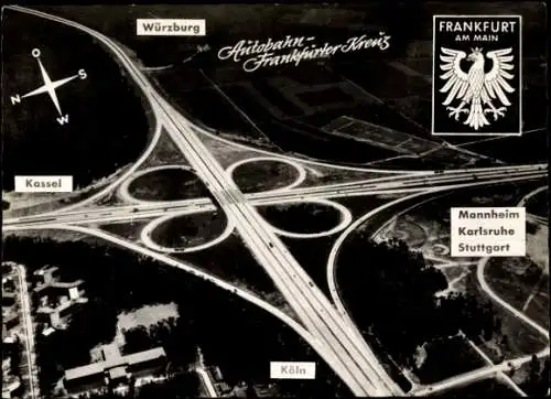 Ak Frankfurt am Main, Autobahn Frankfurter Kreuz, Fliegeraufnahme, Autobahnkreuz