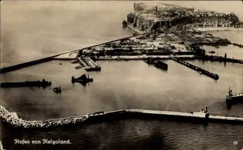 Ak Nordseeinsel Helgoland, Totalansicht, Hafen, Fliegeraufnahme