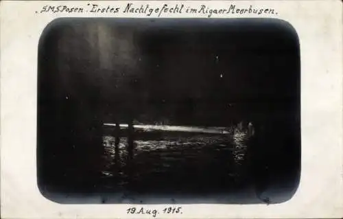 Foto Ak Deutsches Kriegsschiff, S.M.S. Posen, Nachtgefecht, Kaiserliche Marine, 1915