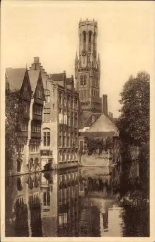 Ak Bruges Brügge Flandern Westflandern, Tour du Belfroi, vu du Quai du Rosaire