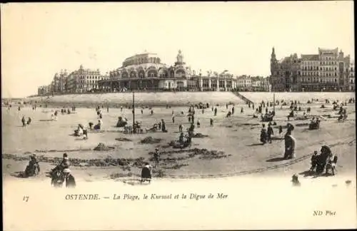 Ak Ostende Ostende Westflandern, Der Strand, der Kursaal und der Seedeich