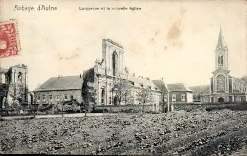 Ak Abbaye d'Aulne Wallonien Hennegau, alte und neue Kirche