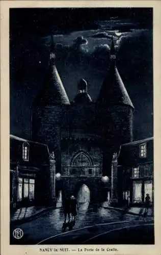 Ak Nancy Meurthe et Moselle, Nachtbild, Porte de la Craffe