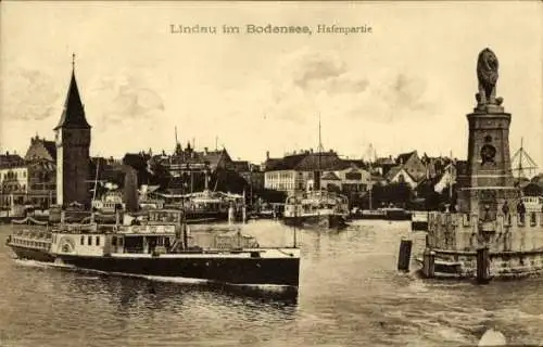 Ak Lindau am Bodensee Schwaben, Hafen, Dampfer