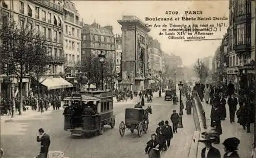 Ak Paris X, Boulevard und Porte Saint Denis