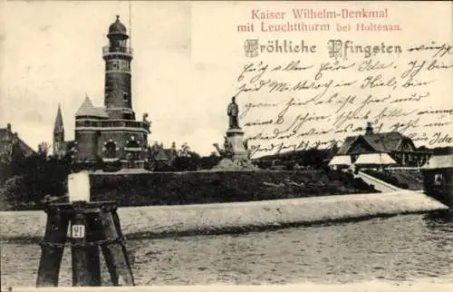 Ak Holtenau Kiel, Kaiser Wilhelm-Denkmal, Leuchtturm