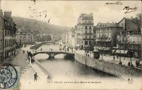 Ak Tulle Corrèze, Pont de la Mairie, Quais