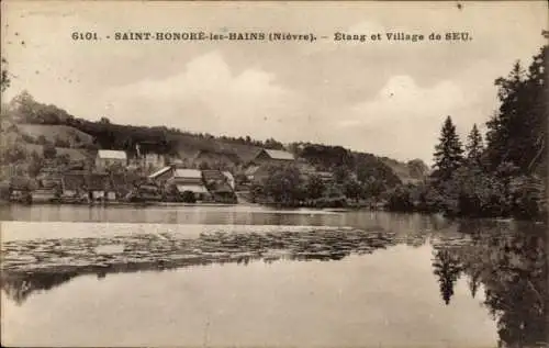 Ak Saint Honoré les Bains Nièvre, Etang et Village de SEU