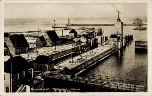 Ak Wesermünde Bremerhaven, Fischereihafen Schleuse