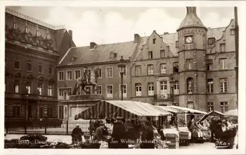 Ak Düsseldorf am Rhein, Marktplatz, Rathaus, Jan Wellm Denkmal