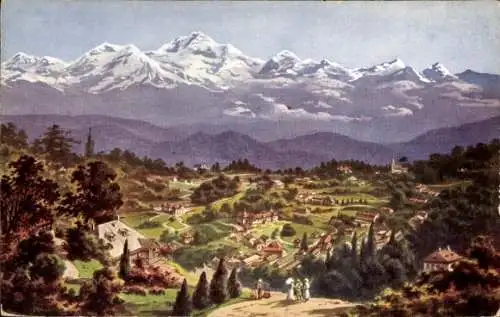Künstler Ak Darjeeling Indien, Himalaya Gebirge, Panorama