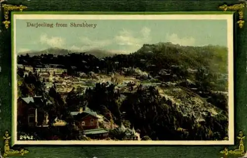 Passepartout Ak Darjeeling Indien, Panorama aus Gebüsch
