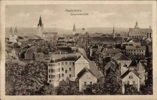 Ak Paderborn, Gesamtansicht der Stadt, Café Palais, Heinrich Becker