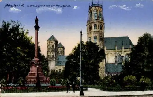 Ak Münster in Westfalen, Ludgeriskirche, Mariensäule