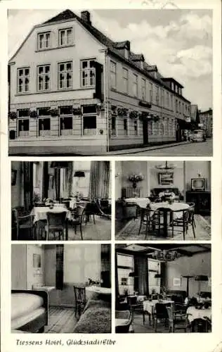 Ak Glückstadt an der Elbe, Tiessens Hotel, Außenansicht, Innenräume