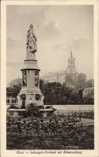 Ak Bad Cleve Kleve am Niederrhein, Lohengrin-Denkmal, Schwanenburg