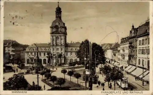 Ak Mannheim in Baden, Paradeplatz, Rathaus, Straßenbahn