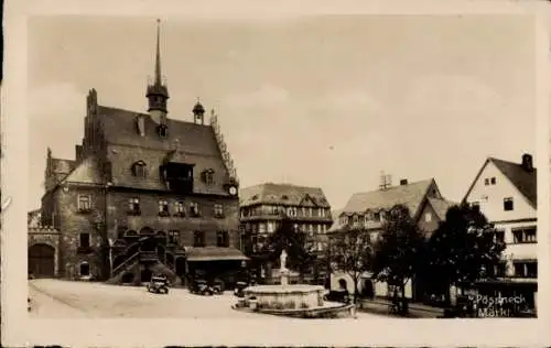 Ak Pößneck in Thüringen, Markt, Brunnen, Rathaus