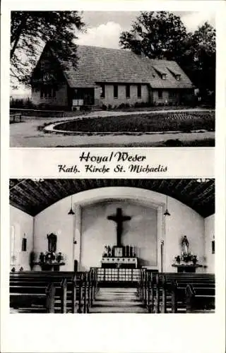 Ak Hoya an der Weser, katholische Kirche St. Michaelis, Außenansicht, Innenansicht