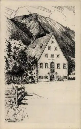 Künstler Ak Ettal Oberbayern, Kloster Gasthof, Inh. Georg Pschorr