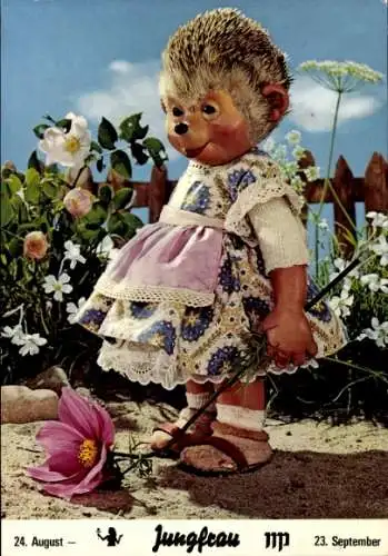 Ak Mecki der Igel, Sternzeichen Jungfrau, Virgo, 23. August bis 23. September, Igelmädchen, Blume