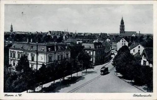 Ak Hamm in Westfalen, Gesamtansicht, Straßenbahn