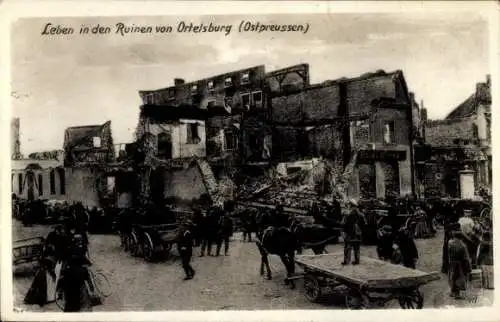 Ak Szczytno Ortelsburg Ostpreußen, Leben in den Ruinen, Kriegszerstörung 1. WK, Ostpreußenhilfe