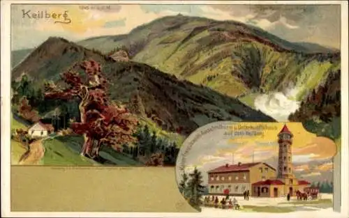 Künstler Litho Region Karlsbad, Kaiser Franz Josef Turm, Klinovec, Keilberg, Erzgebirge