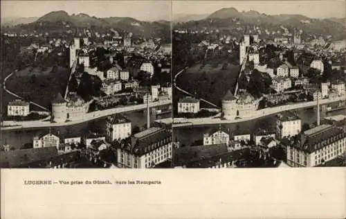 Stereo Ak Luzern Stadt Schweiz, Gesamtansicht, Blick vom Gütsch, Remparts