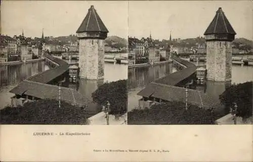 Stereo Ak Luzern Stadt Schweiz, Kapellbrücke