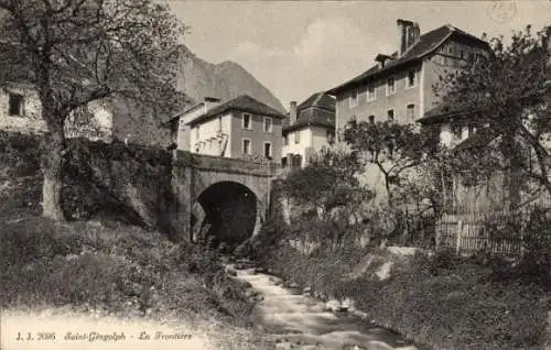 Ak Saint Gingolph Kt. Wallis, La Frontiere, Brücke, Fluss, Grenze