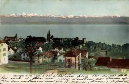 Ak Neuchâtel Neuenburg Stadt, Panorama, Alpen