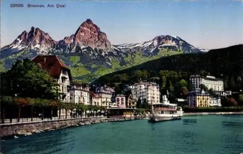 Ak Brunnen Kt Schwyz, Am Quai, Dampfer