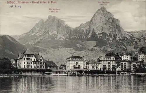 Ak Brunnen Kt Schwyz, Hotel Adler und Post, Mythen