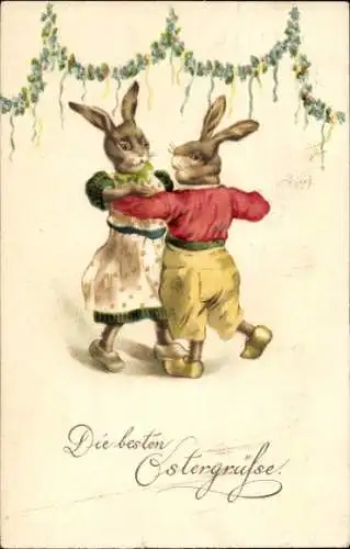 Ak Glückwunsch Ostern, Tanzende Osterhasen