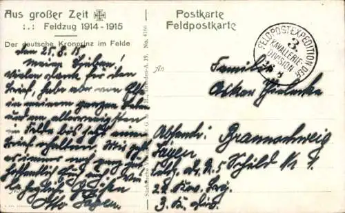 Ak Kronprinz Wilhelm von Preußen im Felde, Feldzug 1914-15