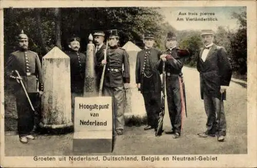 Ak Vierländerblick, Grenzpunkt Neutralgebiet, Niederlande, Deutschland, Belgien