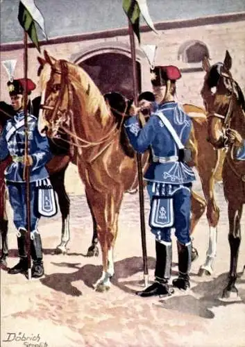Künstler Ak Döbrich-Steglitz, 2. Husaren-Regiment Nr. 19 Kronprinz Wilhelm des Deutschen Reiches