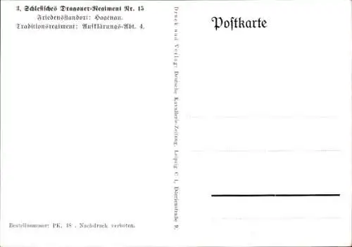 Künstler Ak Döbrich Steglitz,, 3. Schlesisches Dragoner Regiment Nr. 15